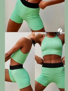 Free People MVT Prajna Shorts “Fresh Cut” neon green (Retired) NWT. Med/Lrg.